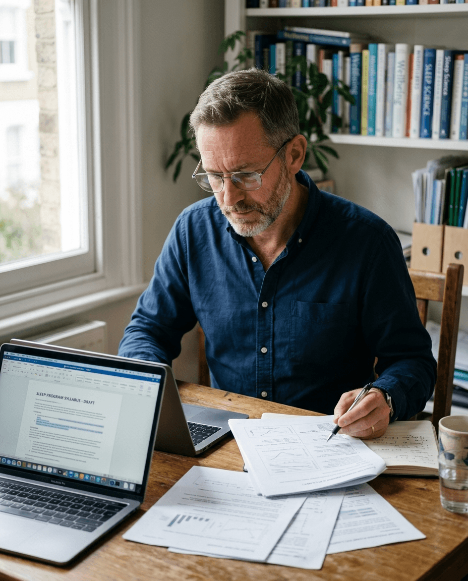 A health-content reviewer examining the Sleep Reset program materials